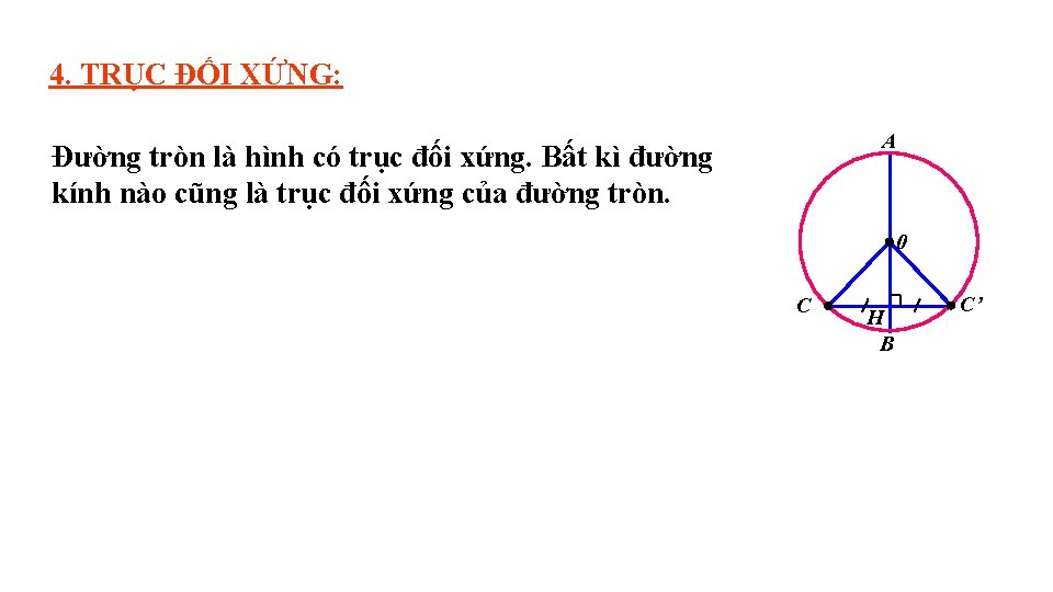 4. TRỤC ĐỐI XỨNG: A Đường tròn là hình có trục đối xứng. Bất