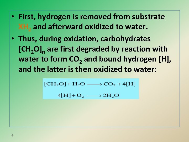  • First, hydrogen is removed from substrate XH 2 and afterward oxidized to