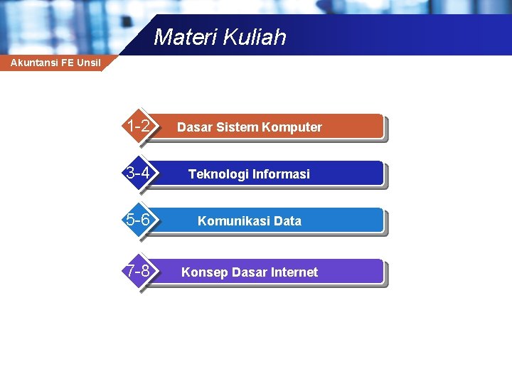 Materi Kuliah Akuntansi FE Unsil 1 -2 Dasar Sistem Komputer 3 -4 Teknologi Informasi