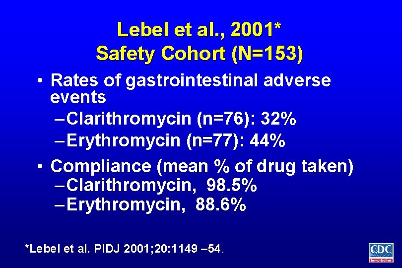 Lebel et al. , 2001* Safety Cohort (N=153) • Rates of gastrointestinal adverse events