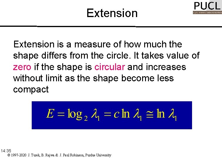 Extension is a measure of how much the shape differs from the circle. It