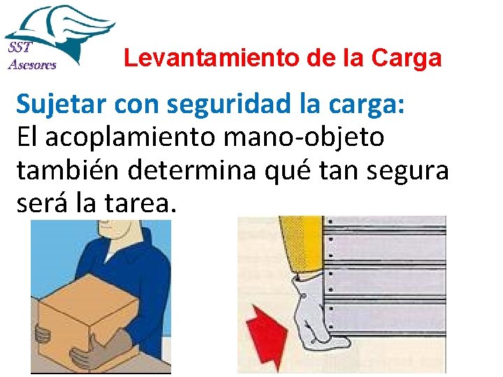 Levantamiento de la Carga Sujetar con seguridad la carga: El acoplamiento mano-objeto también determina Levantamiento de la Carga Sujetar con seguridad la carga: El acoplamiento mano-objeto también determina