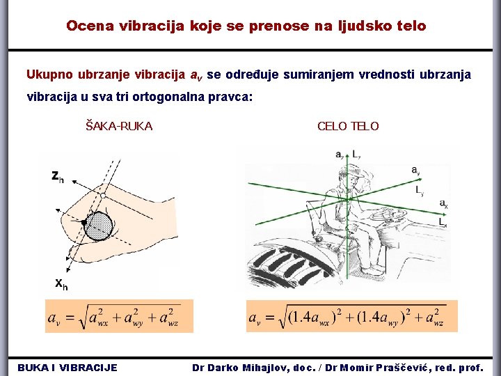 Ocena vibracija koje se prenose na ljudsko telo Ukupno ubrzanje vibracija av se određuje