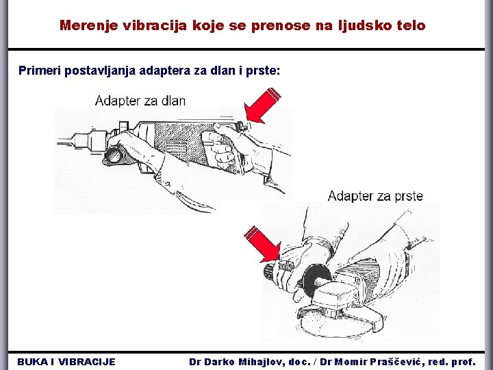 Merenje vibracija koje se prenose na ljudsko telo Primeri postavljanja adaptera za dlan i