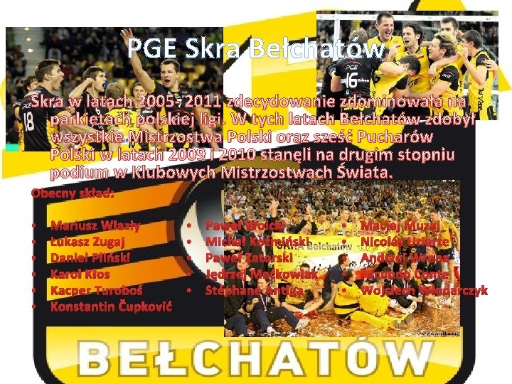 PGE Skra Bełchatów Skra w latach 2005 - 2011 zdecydowanie zdominowała na parkietach polskiej