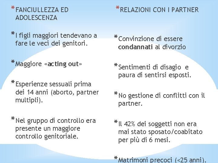 *FANCIULLEZZA ED *RELAZIONI CON I PARTNER *I figli maggiori tendevano a *Convinzione di essere