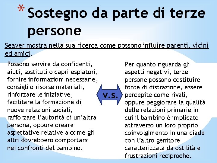 * Sostegno da parte di terze persone Seaver mostra nella sua ricerca come possono