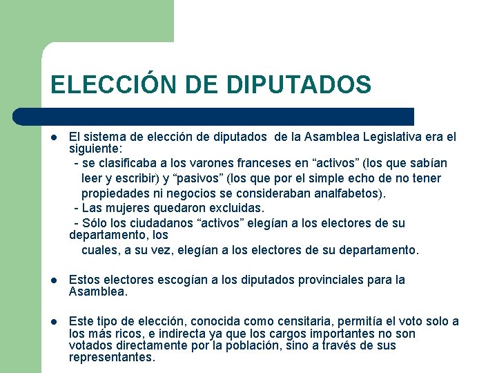 ELECCIÓN DE DIPUTADOS l El sistema de elección de diputados de la Asamblea Legislativa