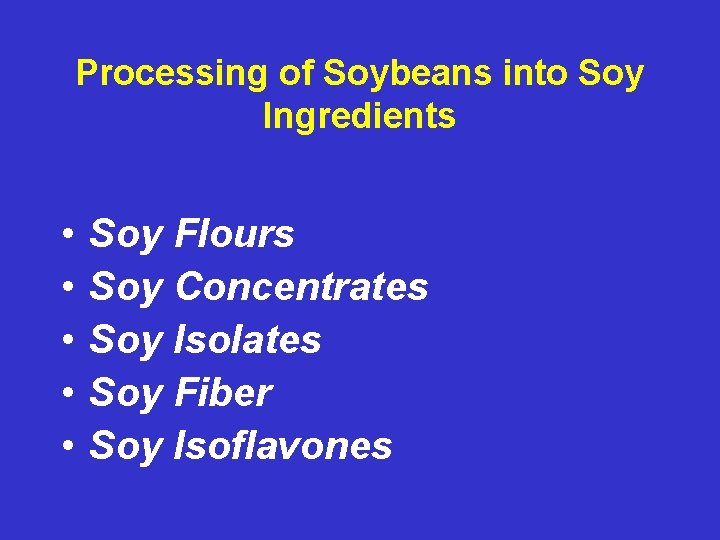 Processing of Soybeans into Soy Ingredients • • • Soy Flours Soy Concentrates Soy