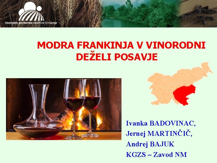 MODRA FRANKINJA V VINORODNI DEŽELI POSAVJE Ivanka BADOVINAC, Jernej MARTINČIČ, Andrej BAJUK KGZS –