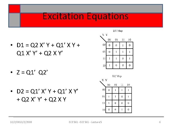 Excitation Equations • D 1 = Q 2 X’ Y + Q 1’ X Excitation Equations • D 1 = Q 2 X’ Y + Q 1’ X