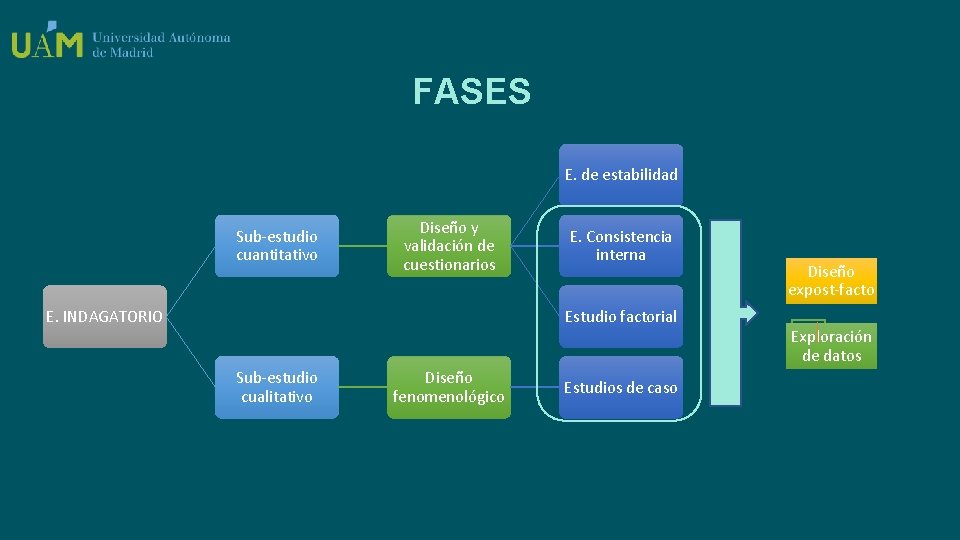 FASES E. de estabilidad Sub-estudio cuantitativo Diseño y validación de cuestionarios E. INDAGATORIO E.