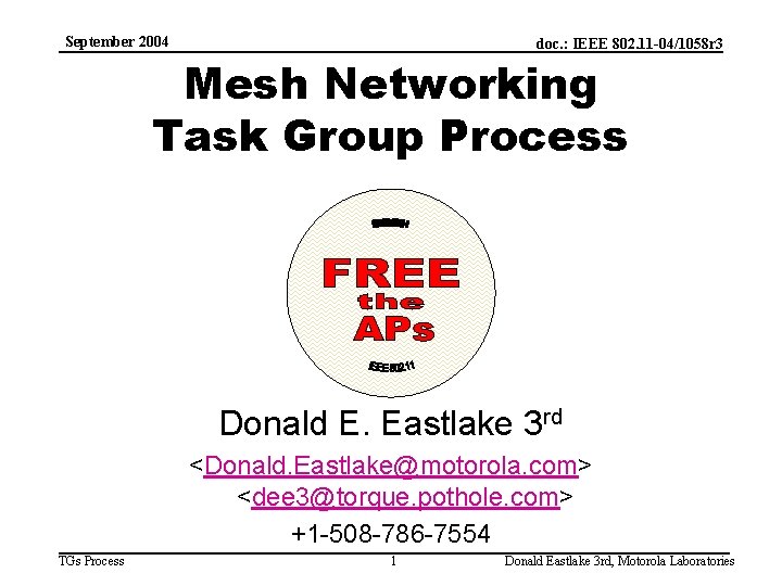 September 2004 doc. : IEEE 802. 11 -04/1058 r 3 Mesh Networking Task Group