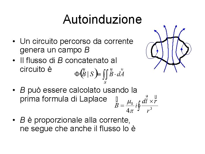 Autoinduzione • Un circuito percorso da corrente genera un campo B • Il flusso