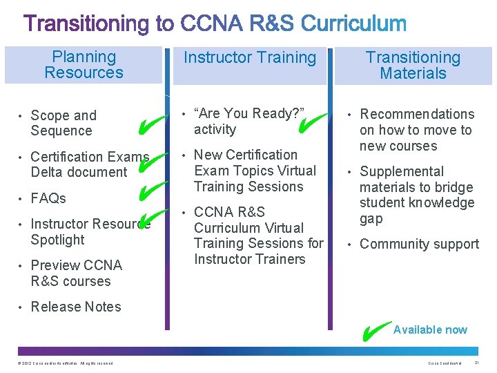 Planning Resources • Scope and Sequence • Certification Exams Delta document • FAQs •