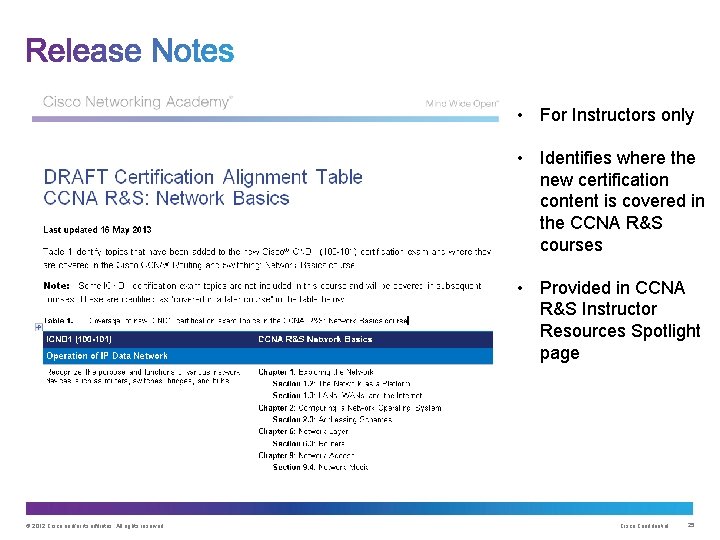  • For Instructors only • Identifies where the new certification content is covered