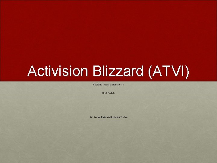 Activision Blizzard (ATVI) Buy 2000 shares at Market Price 4% of Portfolio By: George