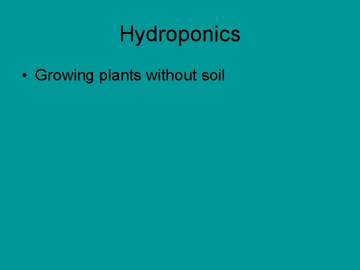 Hydroponics • Growing plants without soil 