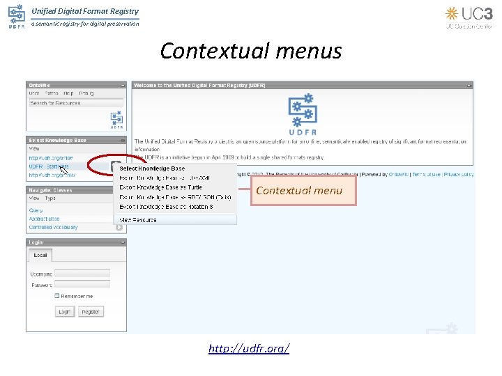 Unified Digital Format Registry a semantic registry for digital preservation Contextual menus Contextual menu