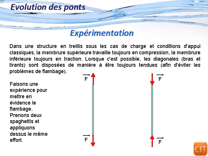 Evolution des ponts Expérimentation Dans une structure en treillis sous les cas de charge Evolution des ponts Expérimentation Dans une structure en treillis sous les cas de charge