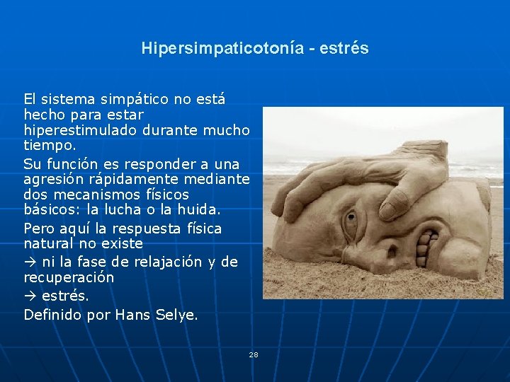 Hipersimpaticotonía - estrés El sistema simpático no está hecho para estar hiperestimulado durante mucho