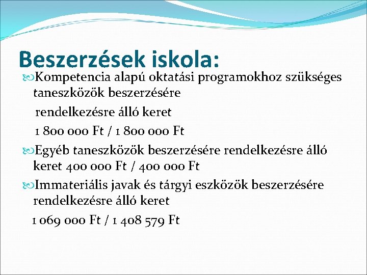 Beszerzések iskola: Kompetencia alapú oktatási programokhoz szükséges taneszközök beszerzésére rendelkezésre álló keret 1 800