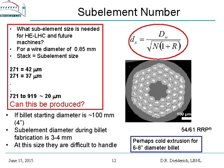 Subelement Number • What sub-element size is needed for HE-LHC and future machines? •