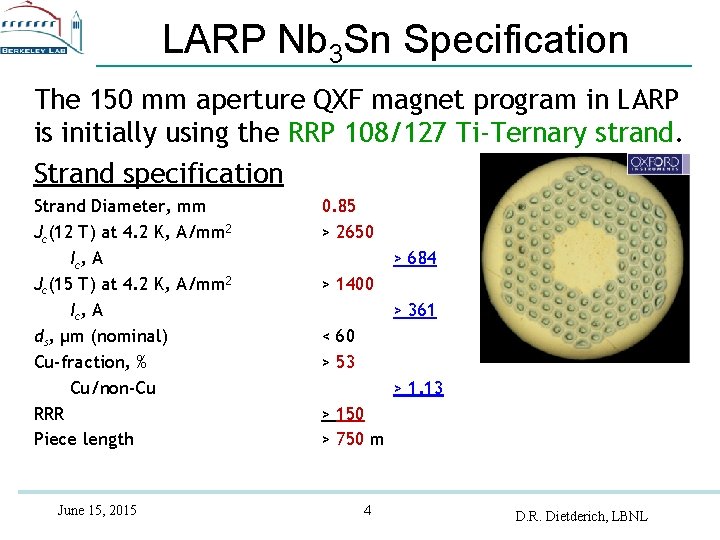LARP Nb 3 Sn Specification The 150 mm aperture QXF magnet program in LARP