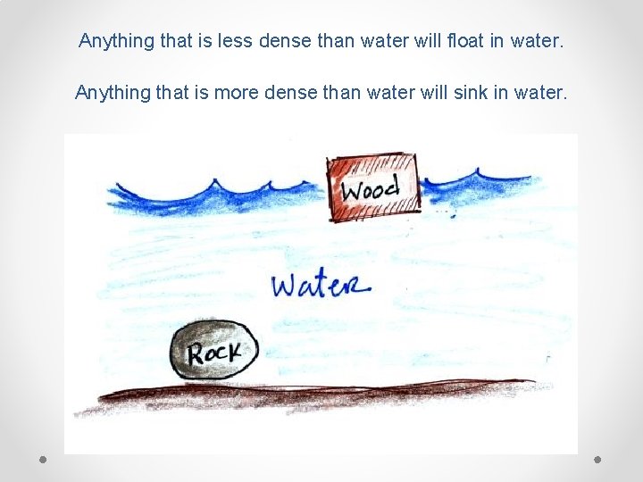 Anything that is less dense than water will float in water. Anything that is