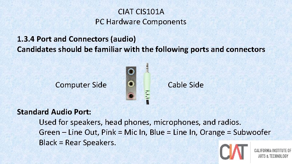CIAT CIS 101 A PC Hardware Components 1. 3. 4 Port and Connectors (audio)