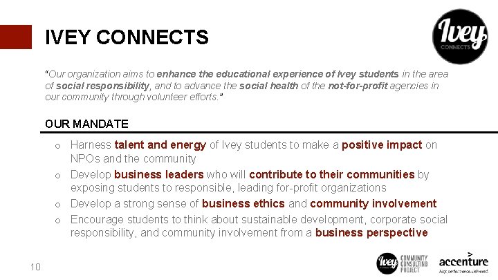 IVEY CONNECTS “Our organization aims to enhance the educational experience of Ivey students in