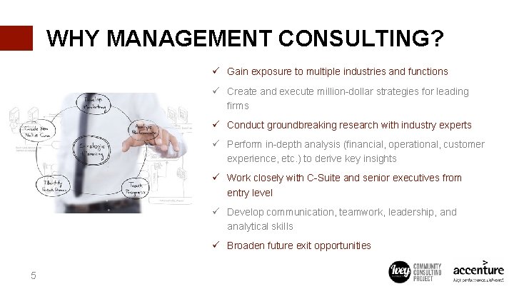 WHY MANAGEMENT CONSULTING? ü Gain exposure to multiple industries and functions ü Create and