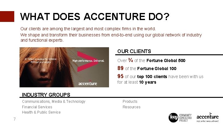 WHAT DOES ACCENTURE DO? Our clients are among the largest and most complex firms