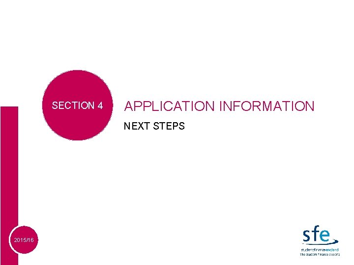 SECTION 4 APPLICATION INFORMATION NEXT STEPS 2015/16 