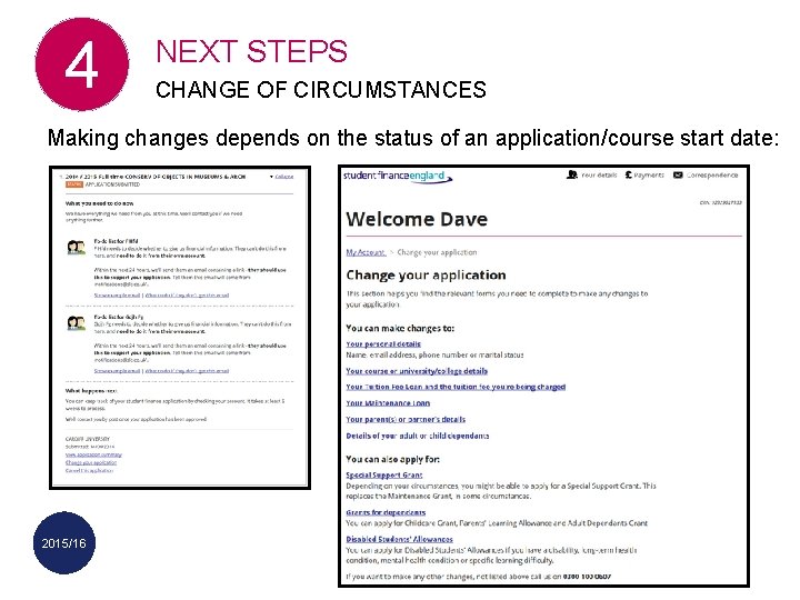4 NEXT STEPS CHANGE OF CIRCUMSTANCES Making changes depends on the status of an