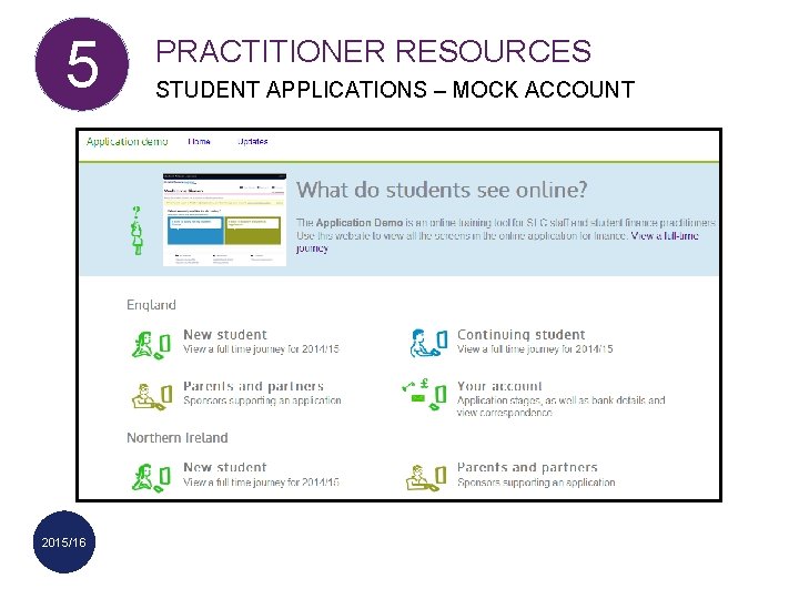 5 2015/16 PRACTITIONER RESOURCES STUDENT APPLICATIONS – MOCK ACCOUNT 