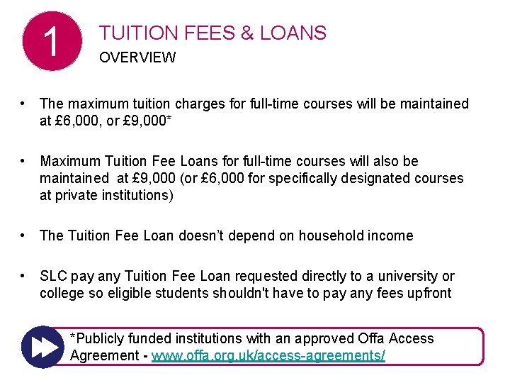 1 TUITION FEES & LOANS OVERVIEW • The maximum tuition charges for full-time courses