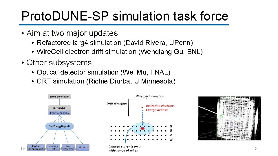 Proto. DUNE-SP simulation task force • Aim at two major updates • Refactored larg