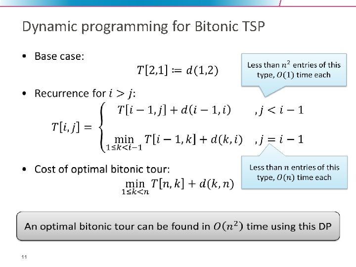 Dynamic programming for Bitonic TSP • 11 