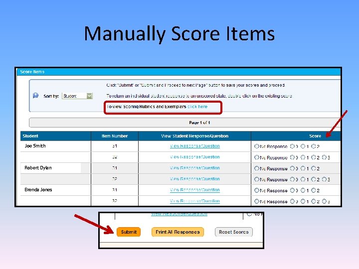 Manually Score Items Joe Smith Robert Dylan Brenda Jones 