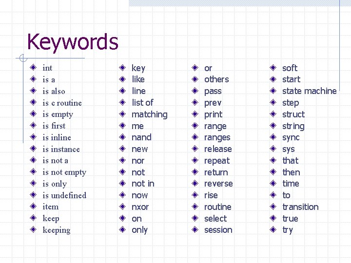 Keywords int is also is c routine is empty is first is inline is