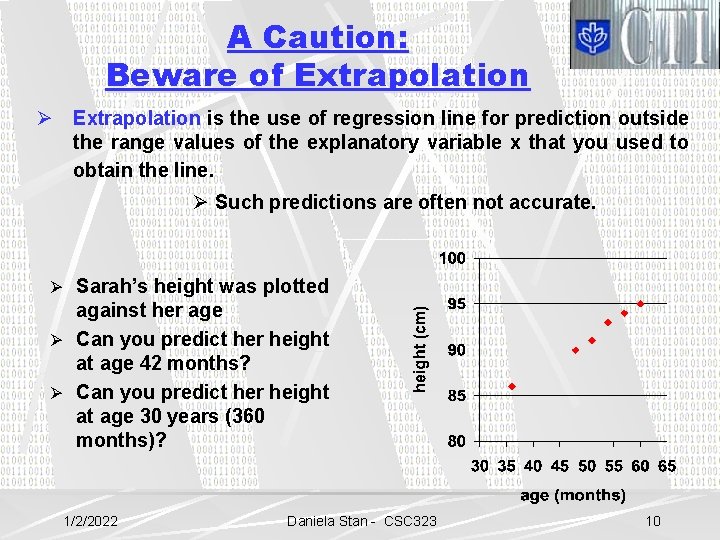 A Caution: Beware of Extrapolation Ø Extrapolation is the use of regression line for