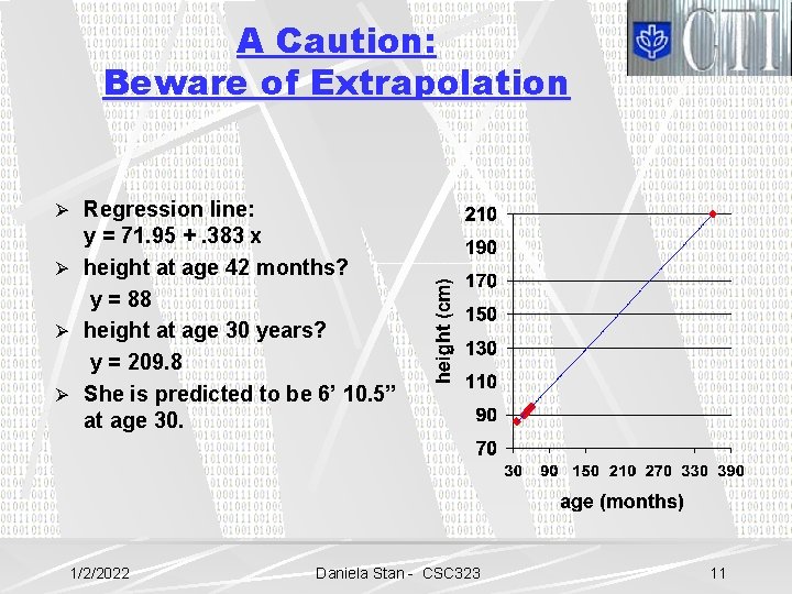 A Caution: Beware of Extrapolation Ø Regression line: y = 71. 95 +. 383