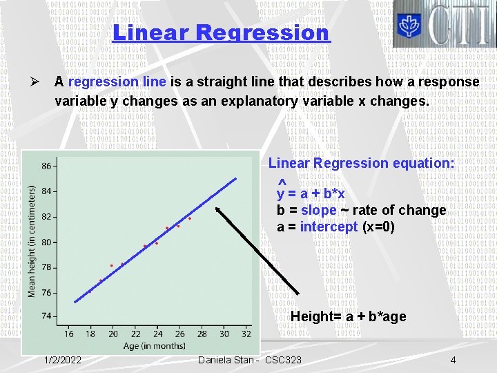 Linear Regression Ø A regression line is a straight line that describes how a