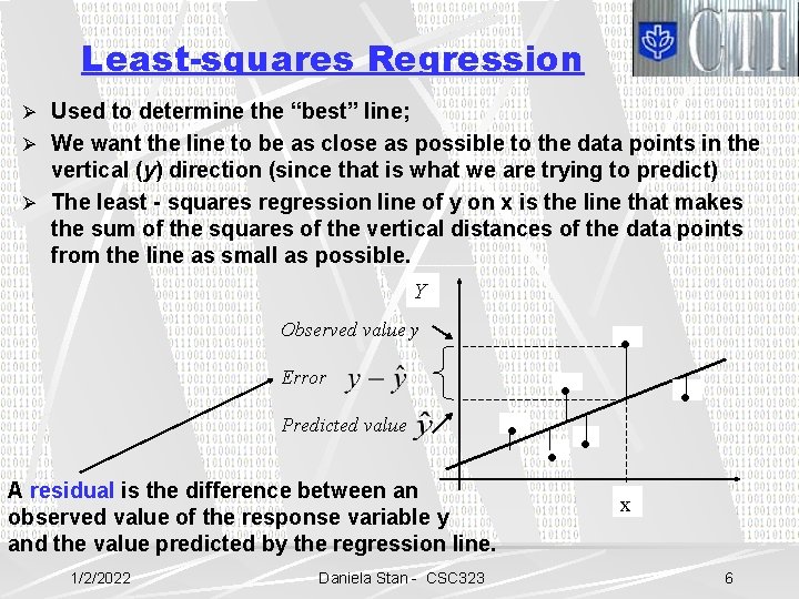 Least-squares Regression Ø Used to determine the “best” line; Ø We want the line