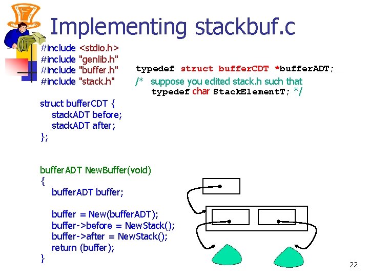 Implementing stackbuf. c #include <stdio. h> "genlib. h" "buffer. h" "stack. h" typedef struct