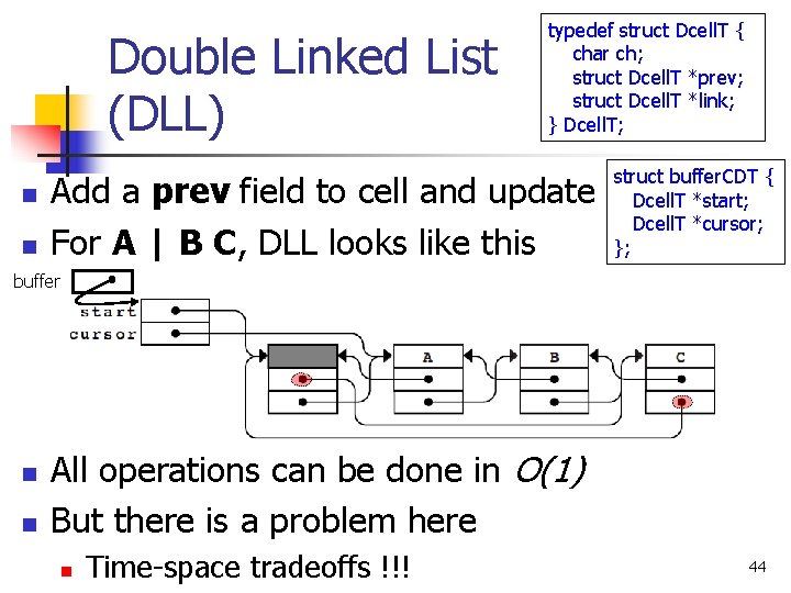 Double Linked List (DLL) n n typedef struct Dcell. T { char ch; struct