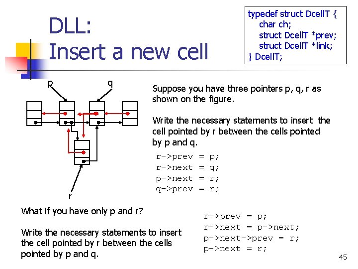 typedef struct Dcell. T { char ch; struct Dcell. T *prev; struct Dcell. T