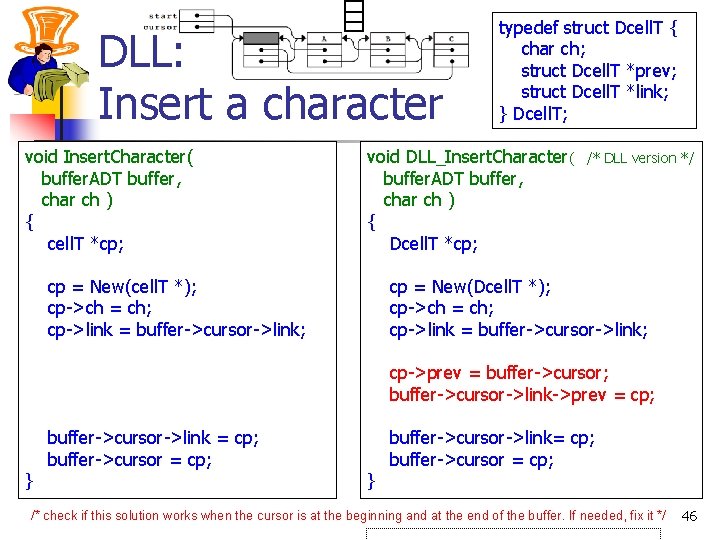 DLL: Insert a character void Insert. Character( buffer. ADT buffer, char ch ) {