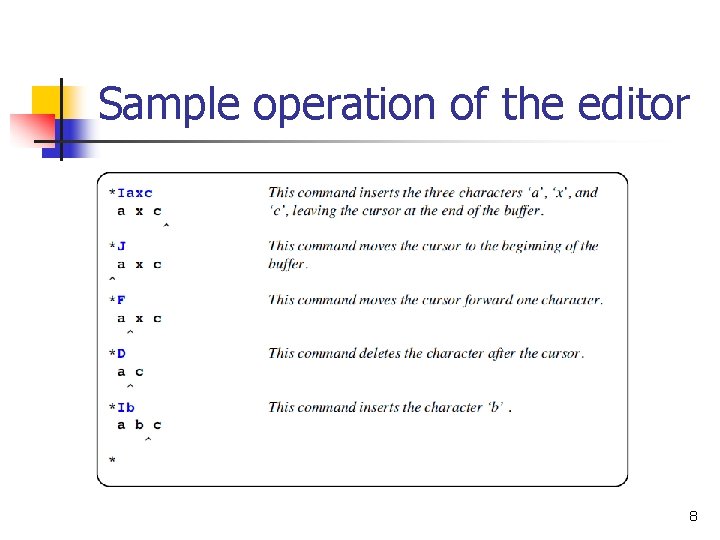 Sample operation of the editor 8 